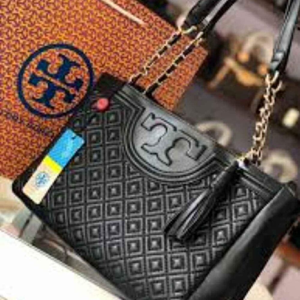 Tory Burch Designer Quilted Leather Fleming tote purse handbag